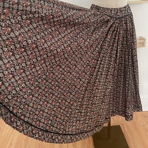 Barbara Bowman Floral Pleated Maxi Skirt Drawstring Waist